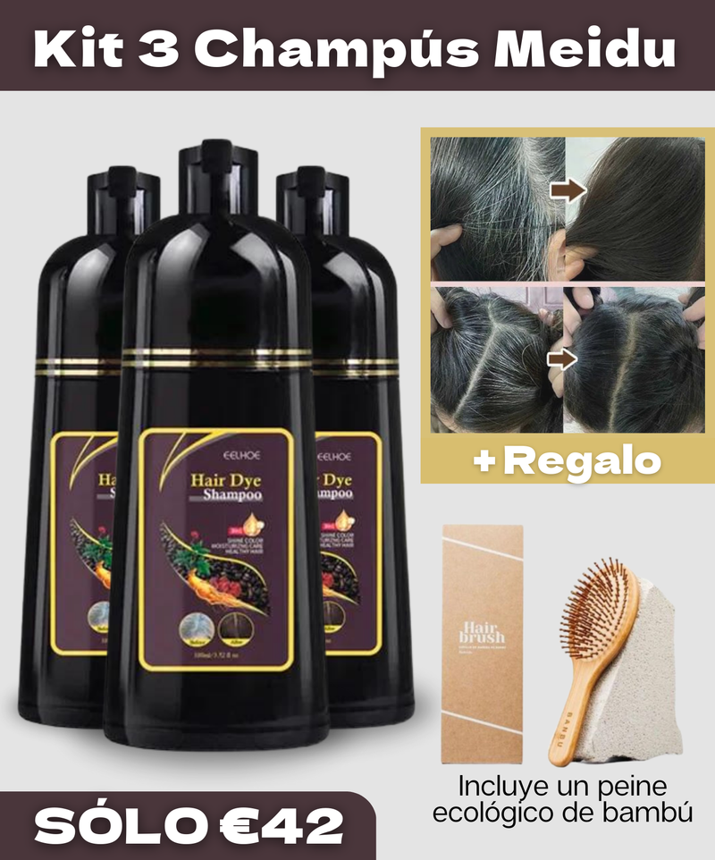 ⭐️ Champú 3 en 1 para Cabellos Blancos + Peine de Bambú Ecológico de Regalo