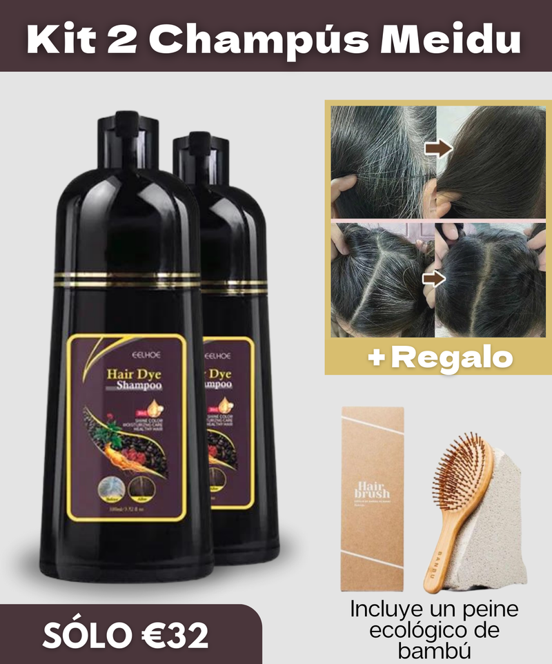 ⭐️ Champú 3 en 1 para Cabellos Blancos + Peine de Bambú Ecológico de Regalo